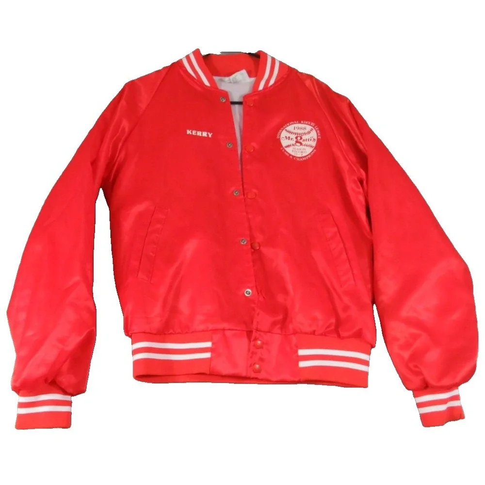 VTG Hartwell 80s Mr Gatti's Pizza Baseball Satin Jacket Casual USA Men Small Red